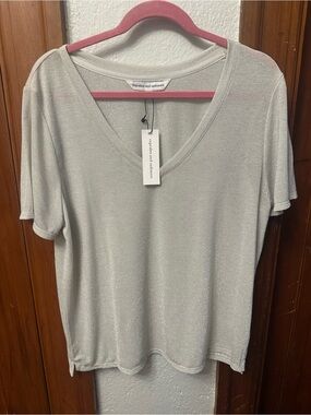 cupcakes & cashmere Silver Sparkle V-Neck Short Sleeve Top